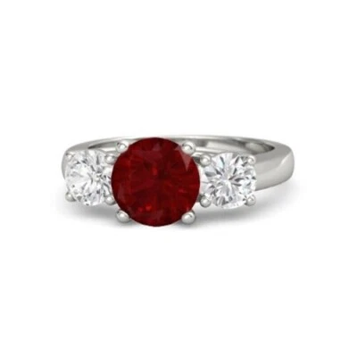 Anillo de boda de diamantes y rubíes rojos naturales de 1,91 quilates de oro blanco sólido de 14 quilates todos los tamaños Foto 1 de 4