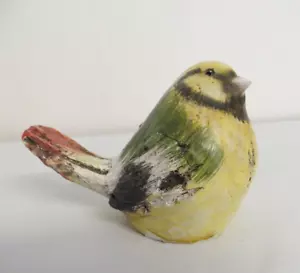 Dekorativer 3" handbemalter gelber Keramik Vogel Finksänger Dickcissel UNIKAT - Bild 1 von 5