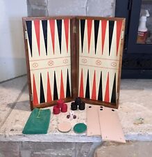 Vintage Backgammon Board Game Solid Wood 17" Folding Table Antique + 3 Dice