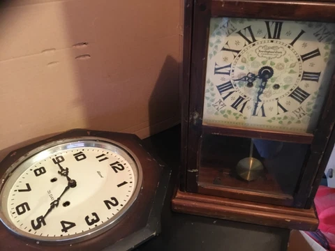 Vintage new england clock company Farmington,Con with key and Alaron Wall Clock Cover