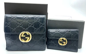 Auth Gucci Guccissima Leather Black Bi-Fold Wallet/ Key Case Set W/Box NS041099 - Picture 1 of 23