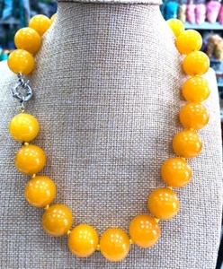HOO 18mm Natural Yellow Round Jade Necklace for Women Jewelry Chokers 18“ AA - Picture 1 of 8