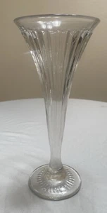 Vintage Heavy Clear Glass 12” Tall Large Trumpet Shaped Tulip Vase - Picture 1 of 6