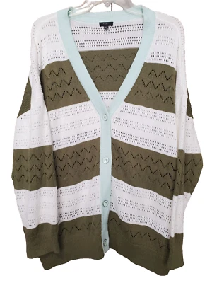 Cárdigan Talbots Plus Algodón/Lino Punto Pointelle Bloques de Color Abotonado 2X Playa Foto 1 de 4