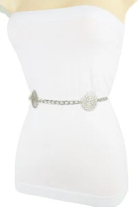 Women Night Party Belt Silver Metal Chain Hip Waist Flower Charm Size XL XXL - Picture 1 of 12