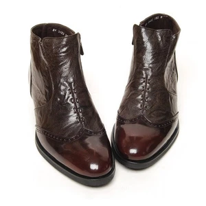 Para hombre Cuero Marrón Puntas Ala Brogue Arrugas Lado Cremallera Tacones Altos Botas al Tobillo - Imagen 1 de 4