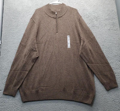 Suéter Sonoma Para Hombres 4XB Marrón Tejido Calce Suelto Peso Pesado Cuello Redondo Cuarto Cremallera Foto 1 de 4
