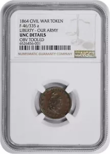 1864 Bürgerkrieg Token Liberty Our Army 46/335a Original Obv Tooled-UNC Detail NGC - Bild 1 von 2