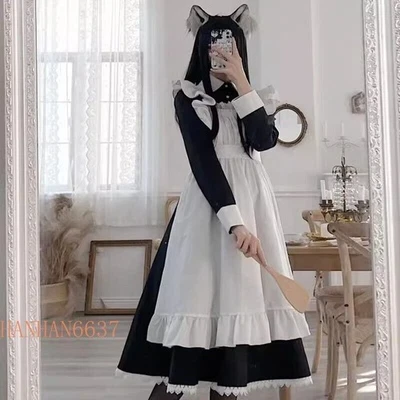 Fantasia de empregada doméstica Lolita Animaton fantasia cosplay fofa lindo estilo preto e branco - Imagem 1 de 4