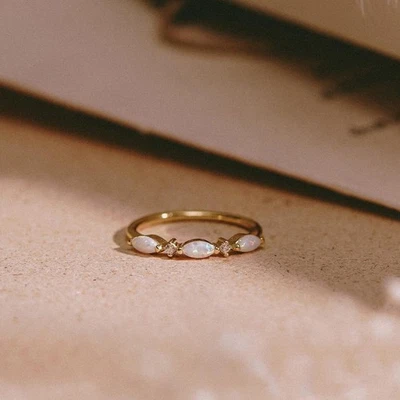 1.50 CT Opale Fiançailles Bague 14k or Jaune Solitaire Femme Marquise Bague - Photo 1/4