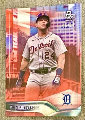 Bowman Platinum 2021 Miguel Cabrera SSP VARIANTE ROJA/10 Detroit Tigers Future Salón de la fama Foto 1 de 4