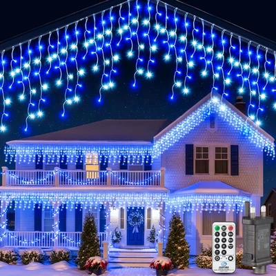 Icicle Christmas Lights Outdoor 10M - Fairy Lights Plug in Cool White & Blue Con