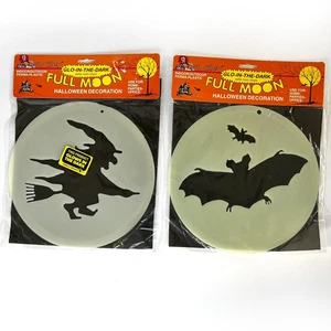 2 Vintage Clown Alley Halloween Glow-In-The-Dark Witch & Bats Retro Decorations - Picture 1 of 9