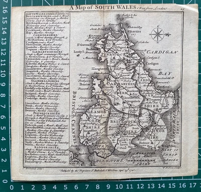 1741 Antique Map; South Wales by W.H. Toms / T. Badeslade - Image 1 of 2