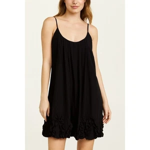 Charlie Jade Black Ruffle Slip Dress M Spaghetti Straps Silk Minimalist - Picture 1 of 7