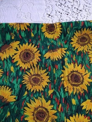 REMNANT Vintage Painted Sunflower Fields Fabric Cotton 17" L x 30" W - Image 1 of 3