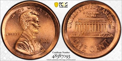 2001 P Broadstruck Lincoln Memorial Error Cent PCGS MS 65 RD - Image 1 of 4