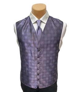Men's Perry Ellis Purple Tuxedo Vest with Matching Long Tie Large L - Picture 1 of 4