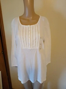 Classic Elements Ruffled Hensley White 1/2 Front Button Long Sleeve Womens Xlg - Picture 1 of 21