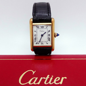 Cartier Gold Plaque Manual Winding Tank Watch - 21mm x 28mm With Box