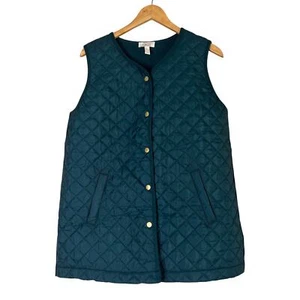 A619430 DENIM & CO Heritage Stepp Pullover Druckknopf Tunika Weste Stockente Grün L - Bild 1 von 6