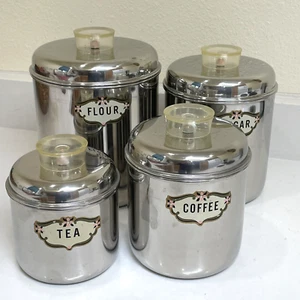Vintage Revere Ware Pre-1968 Set 4 Canisters Tel U Top Stainless Steel Nesting - Picture 1 of 7