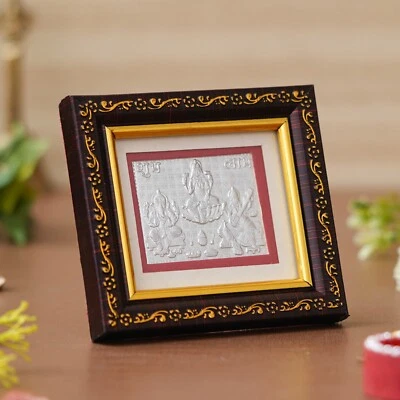 999Silver Plated Lakshmi Ganesha and Saraswati Plastic Photo Frame Handmade Gift - Image 1 of 4