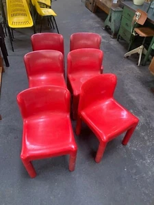 6er Set rote 4875 Stühle von CARLO BARTOLI für KARTELL | used I 70er - Bild 1 von 7
