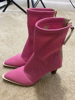 Fendi Marco Jacquard Malla Tejido Botines Rosa Talla 36 Punta Tacón Foto 1 de 4