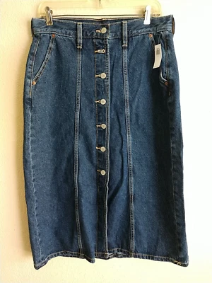 Antigua falda vaquera azul marino de tiro alto para mujer talla 10 botones delanteros falda vaquera bolsillos (033) Foto 1 de 4