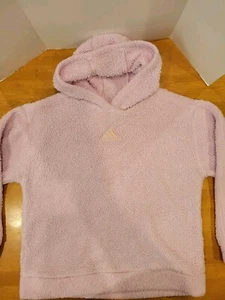 Adidas Faux Fur Hoodie Girls Youth XL (16) Pink Frappe Soft Fleece Sweatshirt - Picture 1 of 10