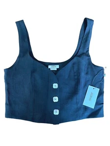 Jason Wu Womens Black Square Mother of Pearl Sleeveless Button Crop Top Small - Picture 1 of 14