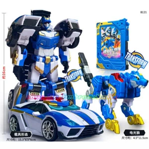 Metal Cardbot Blue Cop Police Car Transforming Robot Wolf Card Action Figure Toy - Picture 1 of 6