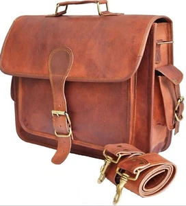 Borsa in vera pelle vintage laptop messenger valigetta uomo fatta a mano - Foto 1 di 5