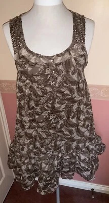 E-vie Brown Sheer over Slip Feather Print Dress womens Size 16 ~ NWT - Image 1 of 4