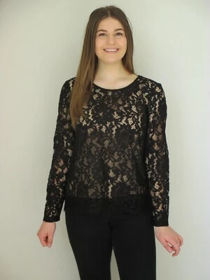 Basque Ladies Long Sleeve Sheer Lace Top sizes 6 8 10 12 14 Colour Black - image 1 of 4