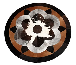 Cowhide Round Patchwork Carpet Handmade Cowhide Carpet Home Décor Cow Skin 10 - Picture 1 of 6