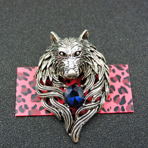 New Silver Enamel Crystal Wolf Totem Betsey Johnson Animal Charm Brooch Pin