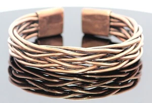 Brazalete brazalete hecho a mano pesado oxidado trenzado alambre de cobre puro joyería de regalo - Imagen 1 de 5