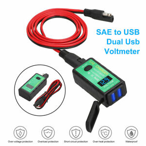 Motorcycle SAE to 2 USB Adapter Voltmeter With ON+Off Switch DC 12V-24V Charger