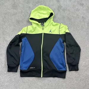 Jordan Nike Therma Fit Youth Zip Up Hooded Sweatshirt Size Large Black Blue - Picture 1 of 12