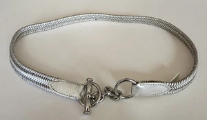 $58 LRL Lauren Ralph Lauren Metallic Silver Braided Leather Toggle Belt XL - Picture 1 of 5