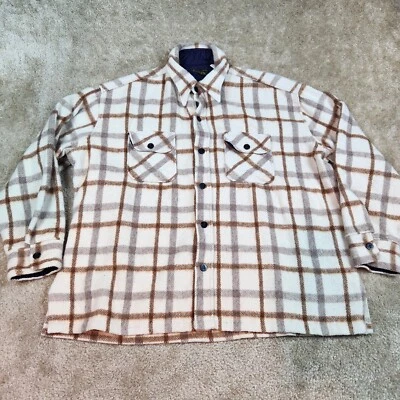 Vintage  1950s CPO Arrow White Brown Plaid Wool Shirt Size Xl - Image 1 of 4