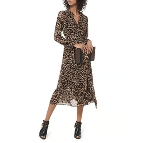 MICHAEL KORS Vestito Avvolgente Piccolo Leopardato Stampa Animalier Fluido Trasparente Sexy Leggero