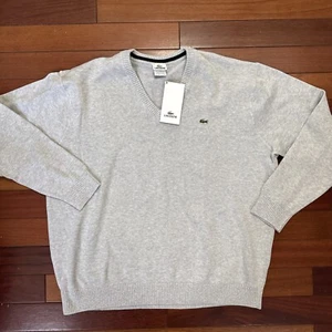 Lacoste Long Sleeve Regular Fit V-neck 100% Sweater MENS Gray. Size 8. US XL. - Picture 1 of 11