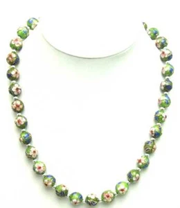 12mm Round Green Cloisonne Necklace for Women Long Necklace China Jewelry 20" - Picture 1 of 3