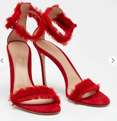 Sandalias GIANVITO ROSSI Caribe 105 rojas satinadas con flecos talla 37,5 Foto 1 de 4