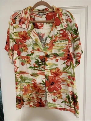 Camisa Hawaiana Margaritaville Mujer Palmeras Grande Lino Manga Corta Excelente Foto 1 de 2