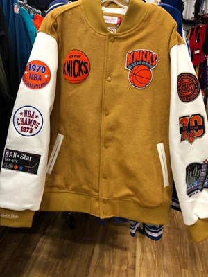 NEW YORK KNICKS  NFL DUSTED VARSITY JACKET  MENS  VINTAGE LOGO MITCHEL & NESS - Image 1 of 4