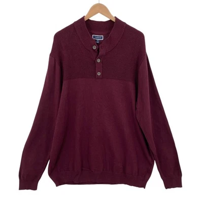 Suéter Pullover Tejido Club Room Para Hombre 3XL Algodón Borgoña Cuello Chal Henley Ca Foto 1 de 4